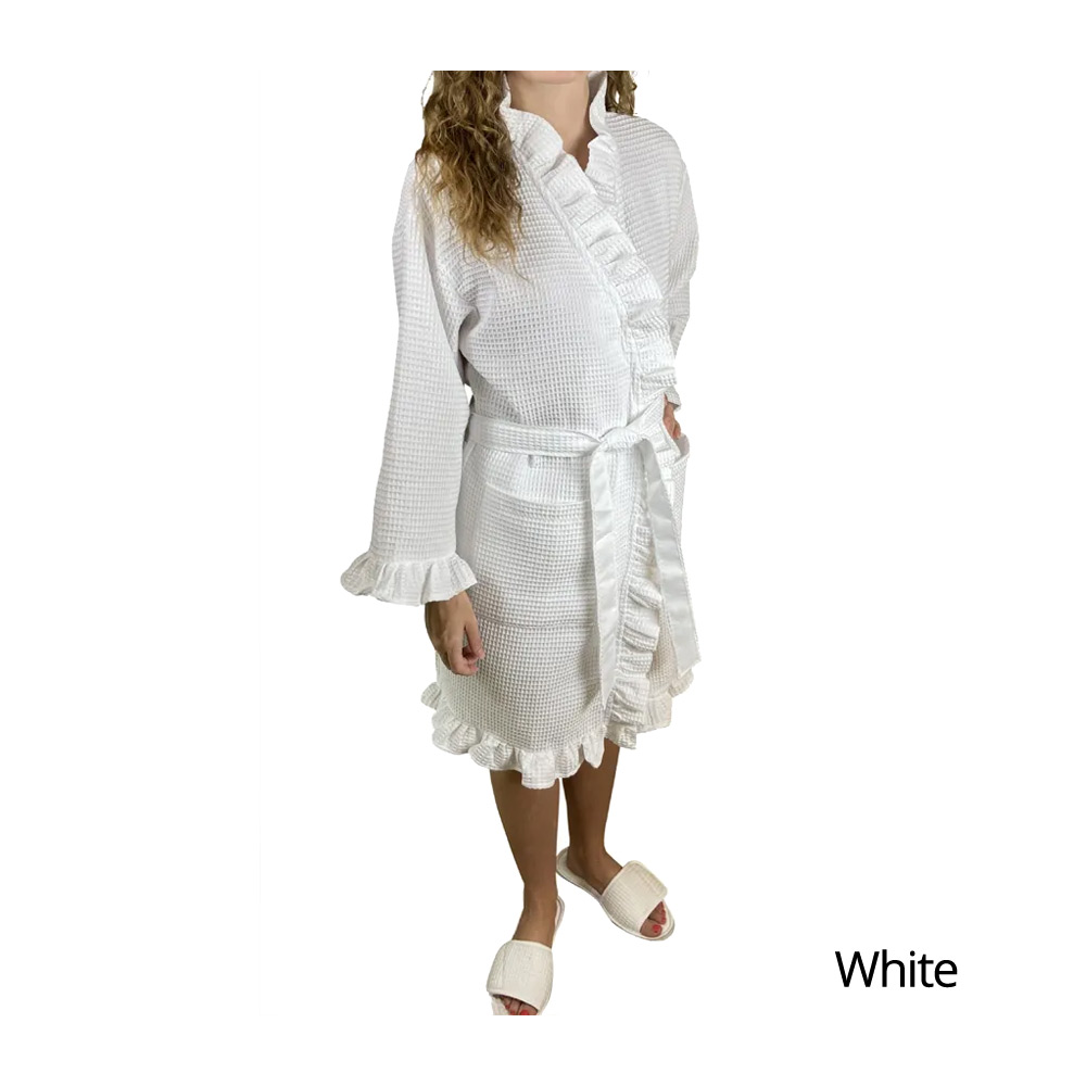 Cotton Waffle 36" Ruffle Knee-Length Kimono Robe - Junior Size
