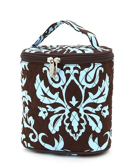 Quilted Lunch Bag Embroidery Blanks - Damask BROWN & TURQUOISE