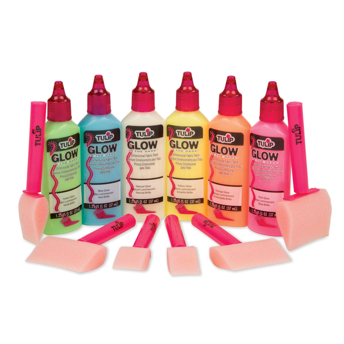 Glow in the Dark Dimensional Fabric Paint and Sponge Brushes Set