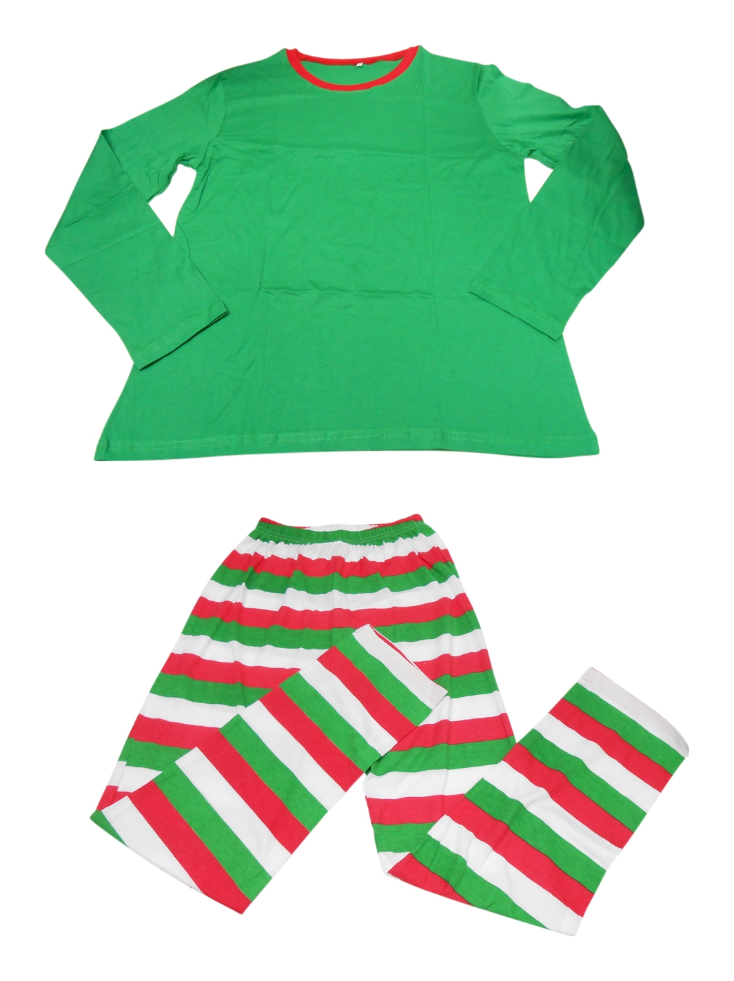 Adult's Striped Christmas Pajamas 2014 - MEDIUM GREEN SHIRT - CLOSEOUT
