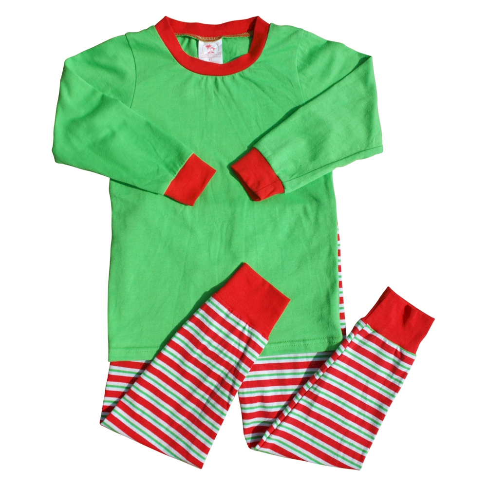 Children's Candy Cane Striped Christmas Pajamas - GREEN SHIRT