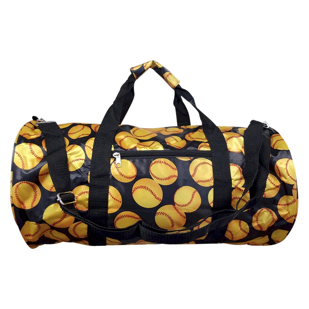 Softball Print Duffel Bag Embroidery Blanks - BLACK TRIM - CLOSEOUT