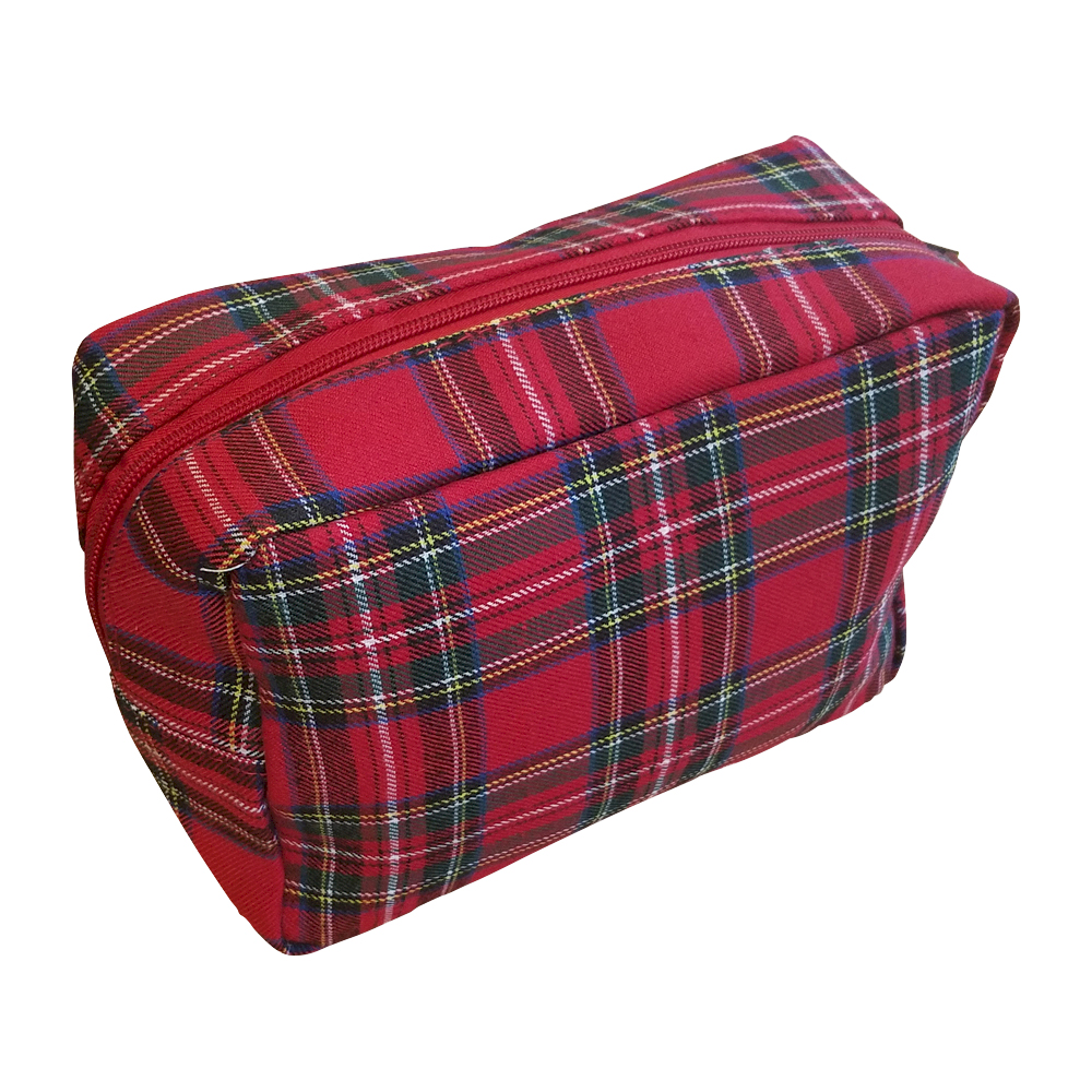 red and green plaid purse